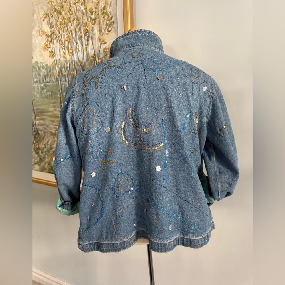 Vintage TanJay Petites Embellished Denim Jacket – Artsy Floral – 90s Boho - Picture 4 of 4